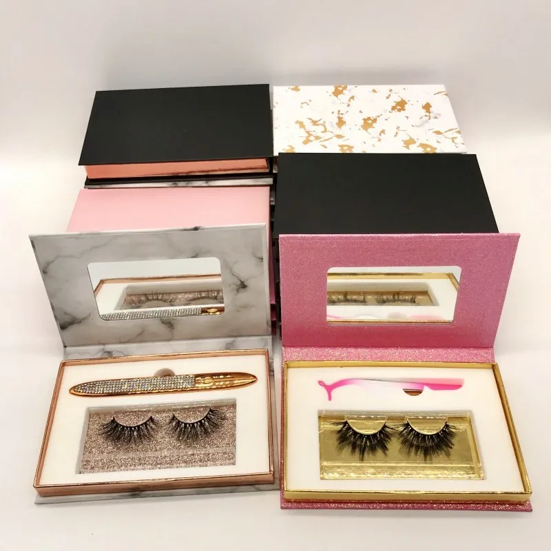 

Wholesale Eye Liner Set Custom Lashes Packages Box for 25mm Mink Eyelashes with Lash Applicators Tweezers, As you choose