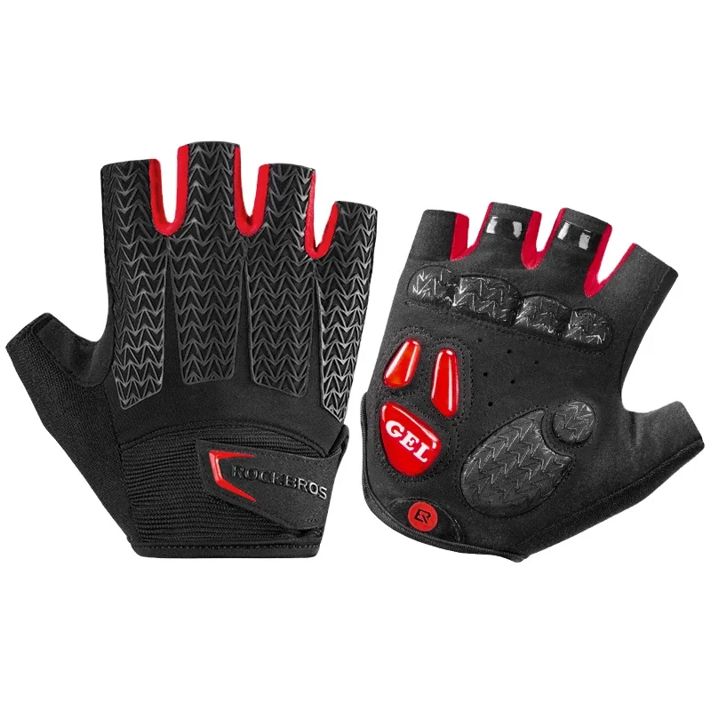 

ODM S169 GEL Quakeproof gloves for bicycle Durable Breathable Racing Fitness MTB Cycle Cycling bike gloves half finger, Black red/black gray