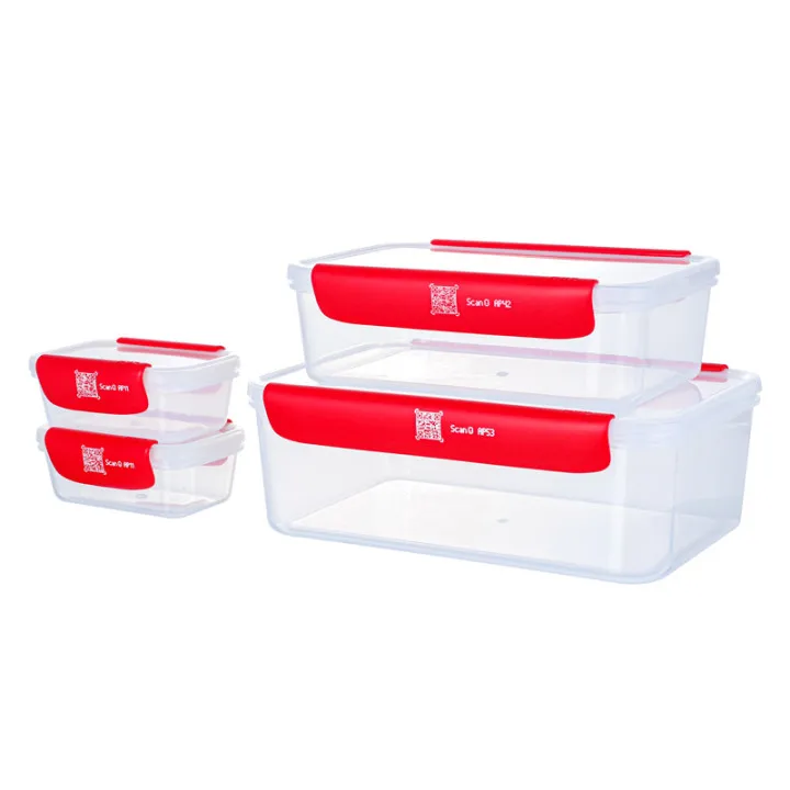 

4pcs Discount Cheap Smart Stackable Pantry Airtight Plastic Food Storage Container Set With Red Lid, Clear,transparent.red lid