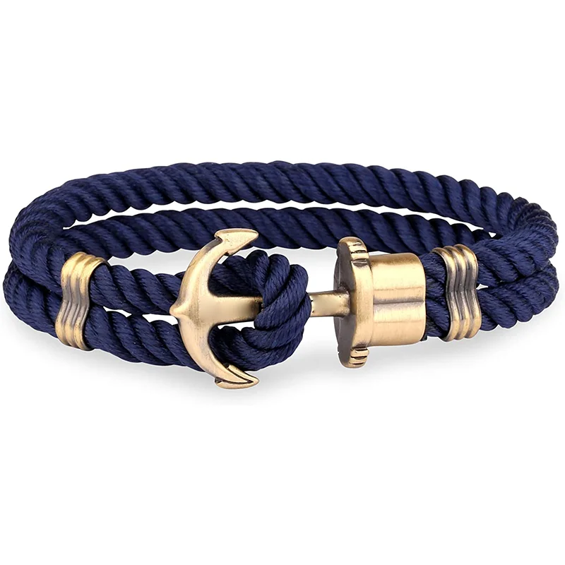 

Hot new product navy blue nylon men's anchor bracelet fashion trend 2021 woven custom bracelet