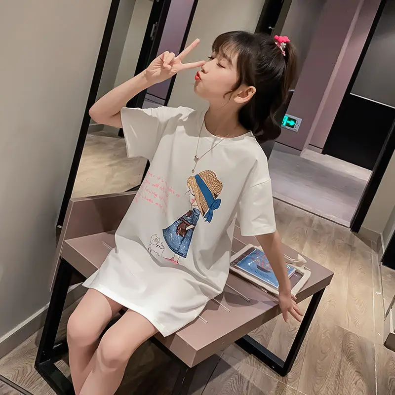 

Girls summer short sleeve T-shirt dress, As picture