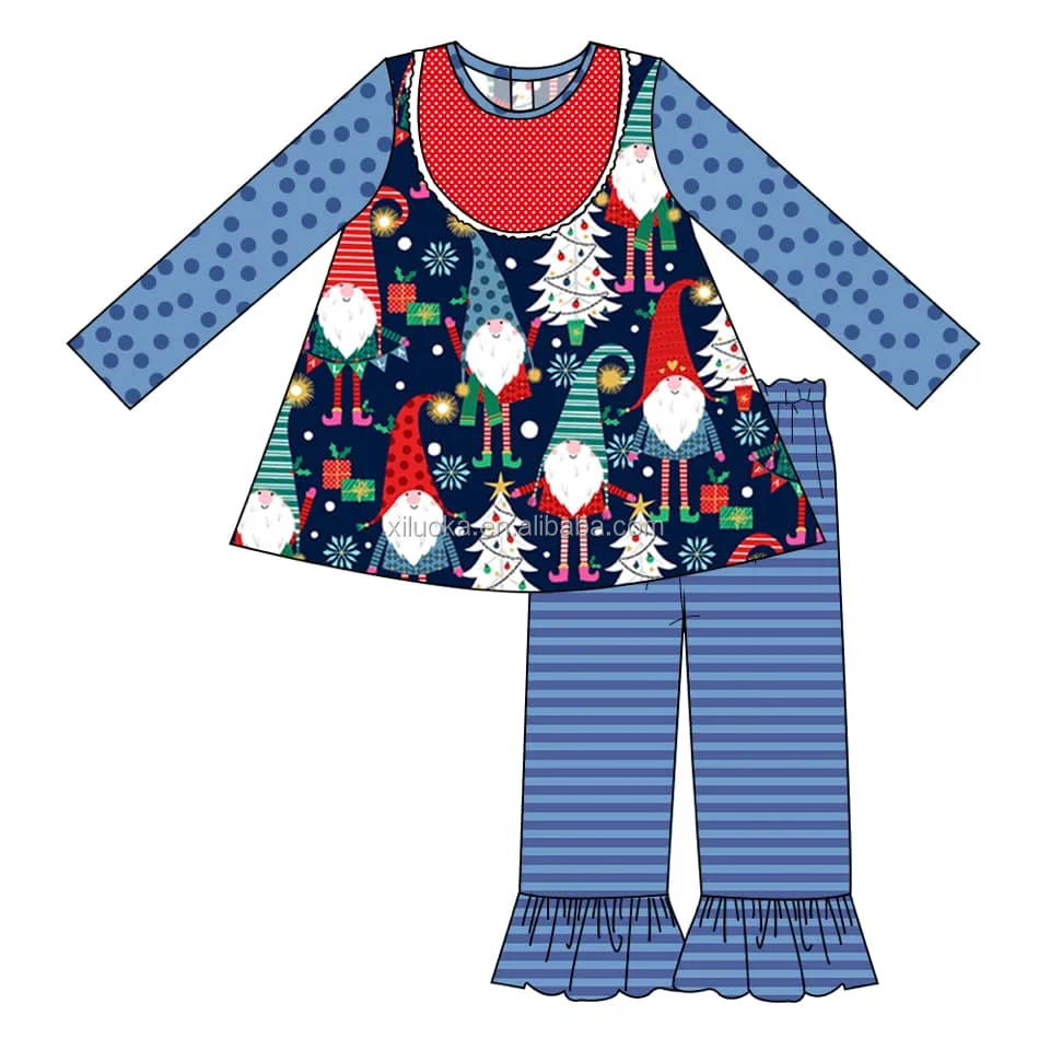 

Wholesale Striped Leggings Two Pieces Outfits Kids Ruffle Clothes Christmas Girl Clothing Set