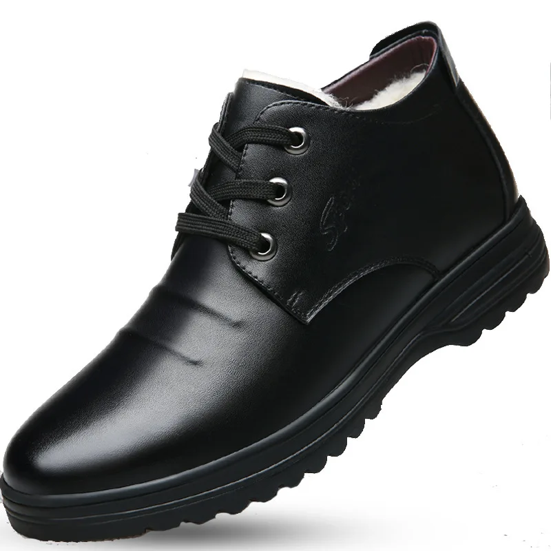 

Large size  Custom cotton shoes men's plus velvet thick warm leather shoes men's British thick-soled men's shoes, Black