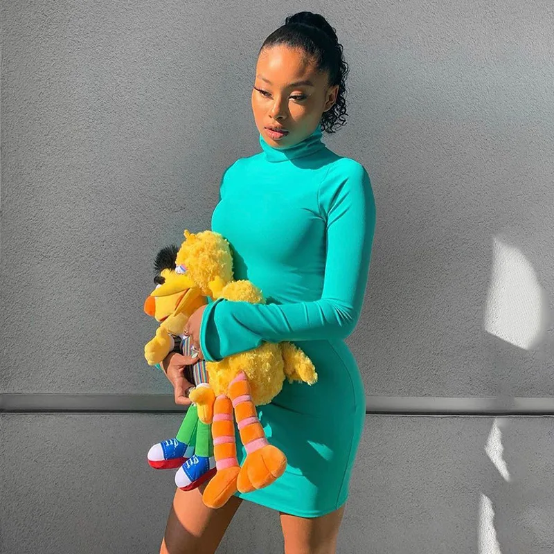 Best selling taobao dropshipping boutique fall clothing long sleeve neon pink dress