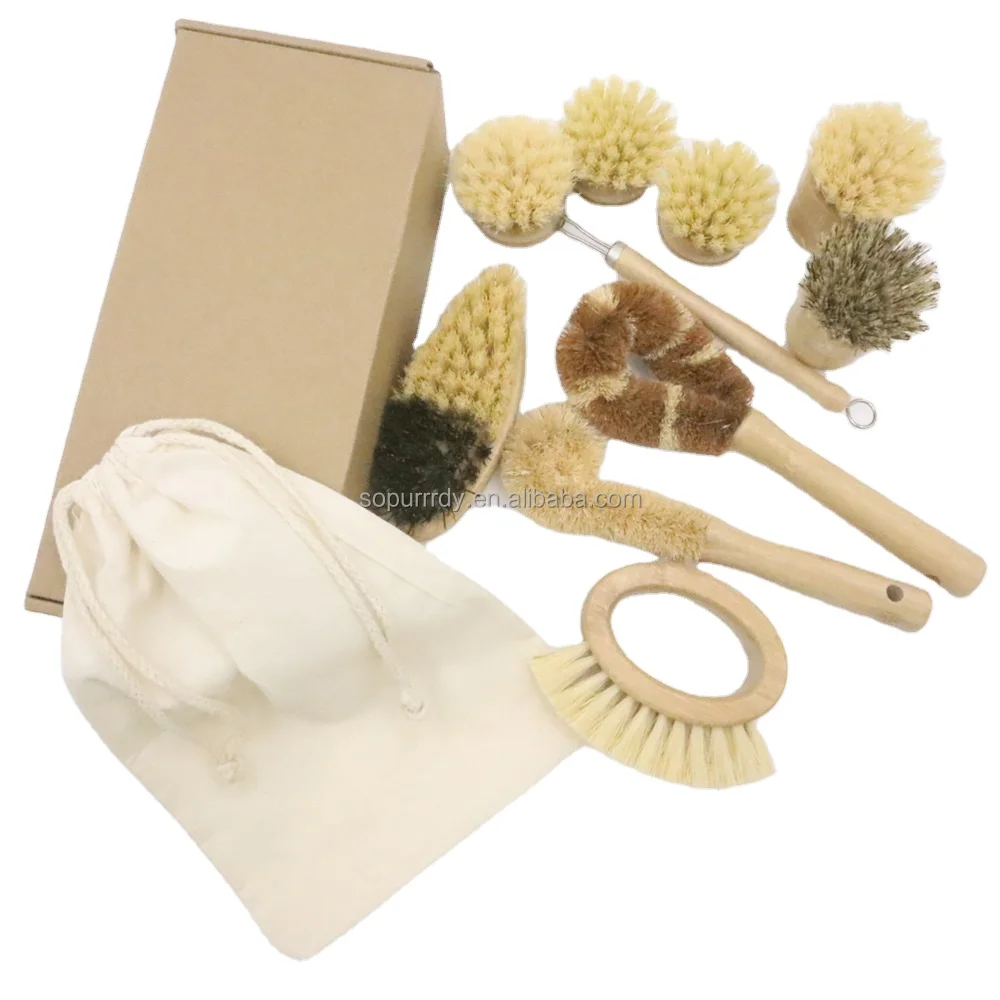 

Newest household washing dish pot scrub brush 4 pieces wood bamboo kitchen cleaning brush set for home