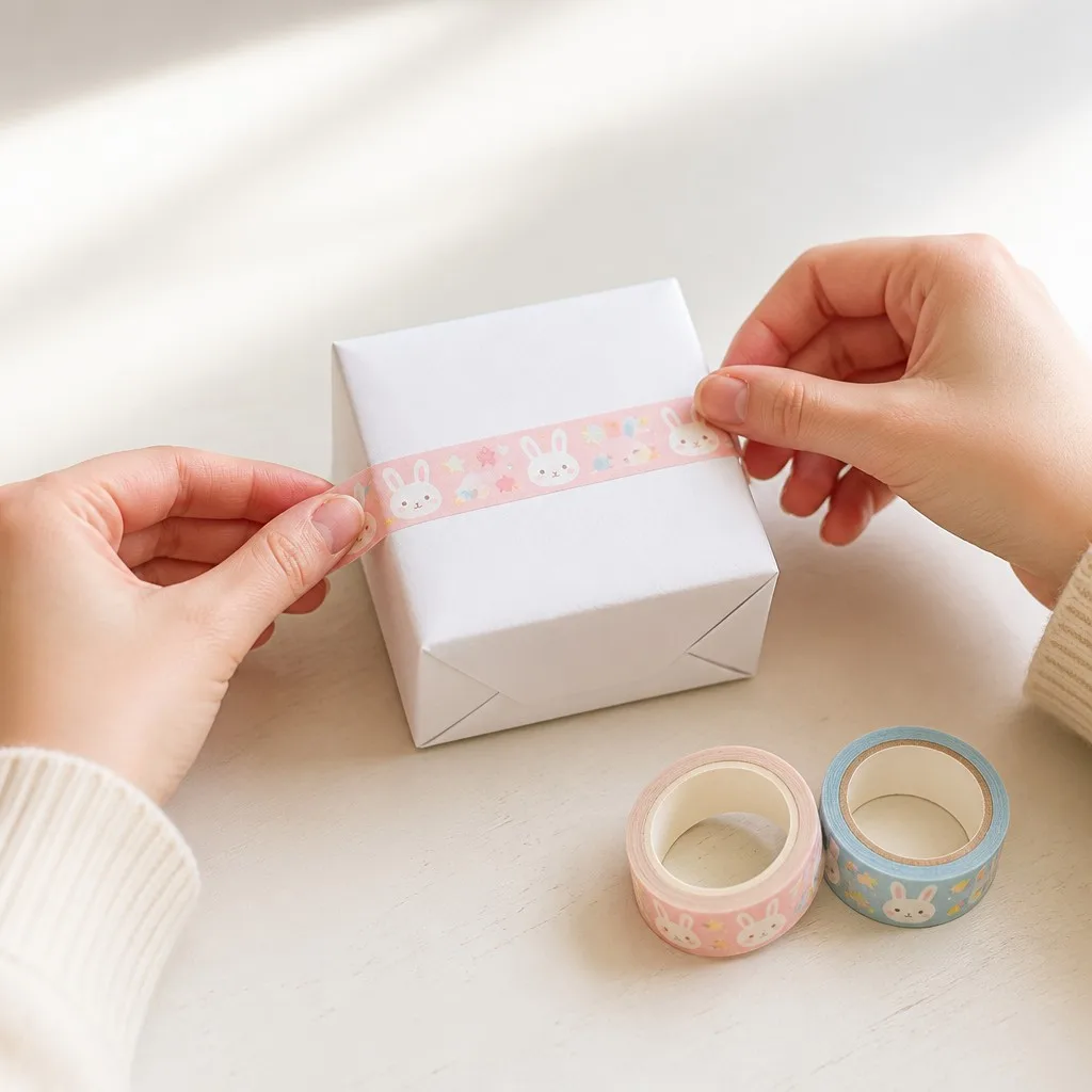 Gift wrapping closing scene with kawaii tape