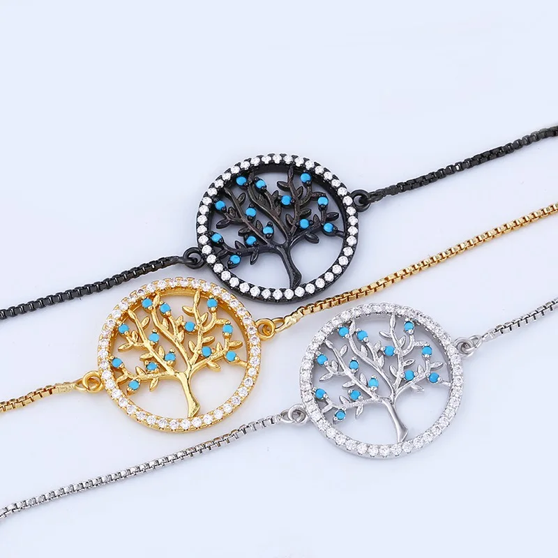 

Fashion simple forest tree of life bracelet woman copper micro-inlaid zircon hand jewelry birthday gift bra46, Gold,silver,black