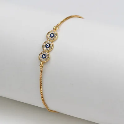 

Newest Design Gold Plated Shiny Zircon CZ Lucky Eyes Bracelet Rhinestone Crystal Turkish Eyes Necklace For Women Men