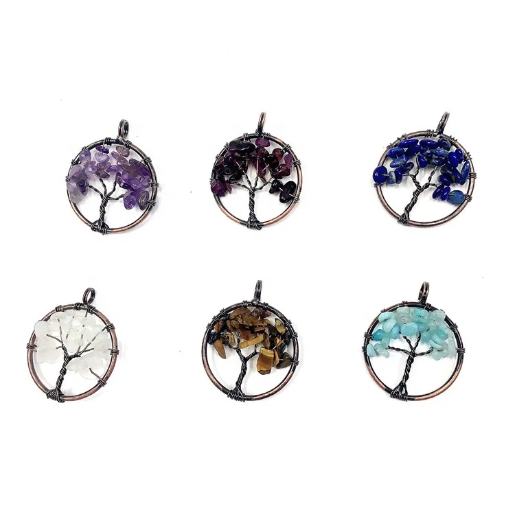 

Natural Lapis Gemstone Pendant Colorful Crystal Life Tree Necklace Howlite Tree of Life Pendant, 100% natural color