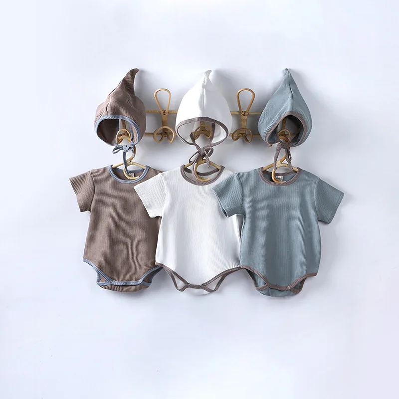 

RTS ins summer new Korean version infant pit strip short-sleeved one-piece baby bag fart romper triangle climbing romper, As pic
