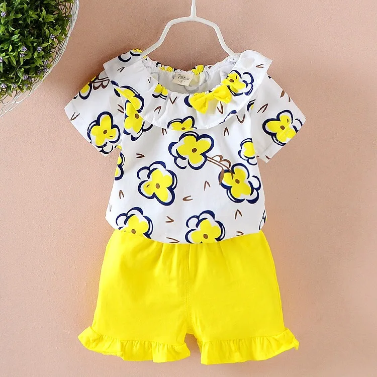 

The butterfly sleeves children summer clothes T-shirt Stylish little baby girls' clothing sets for 0-4years