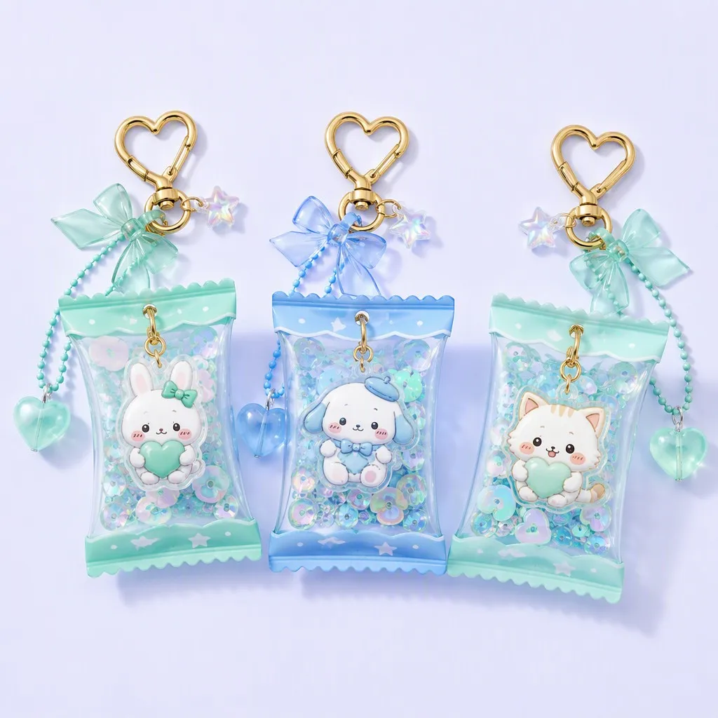 Mint Green and Sky Blue Ribbon Candy Bag Keychain