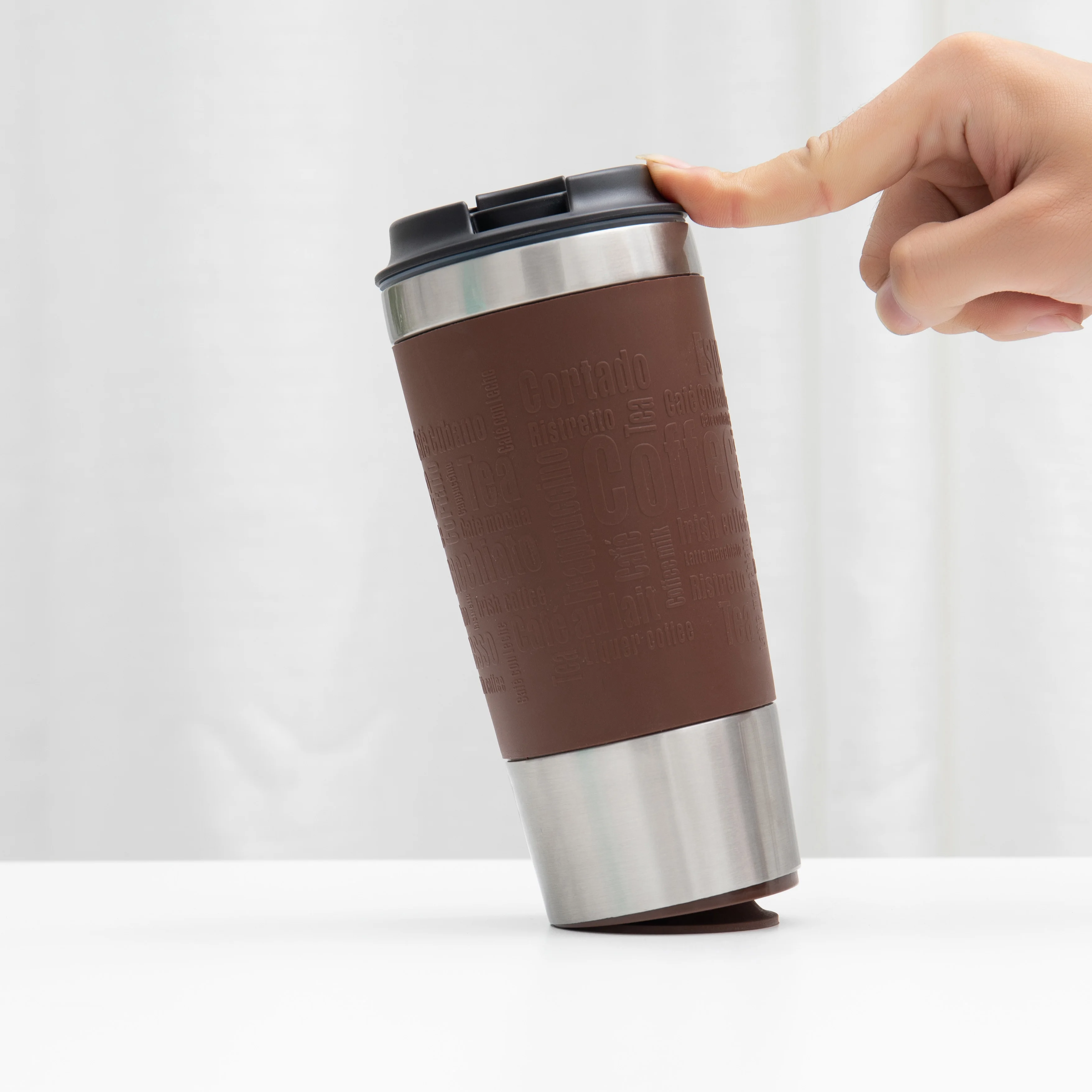 

Non-Spill Non Fall Stainless Steel soft silicone Suction cup Coffee milk Drinking double wall Vacuum Thermos travel mug Tumbler