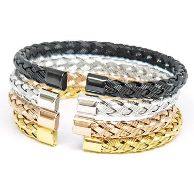 

4 colors Adjustable Weave Stainless Steel Bangle Bracelet for Men Open Men's Bangle