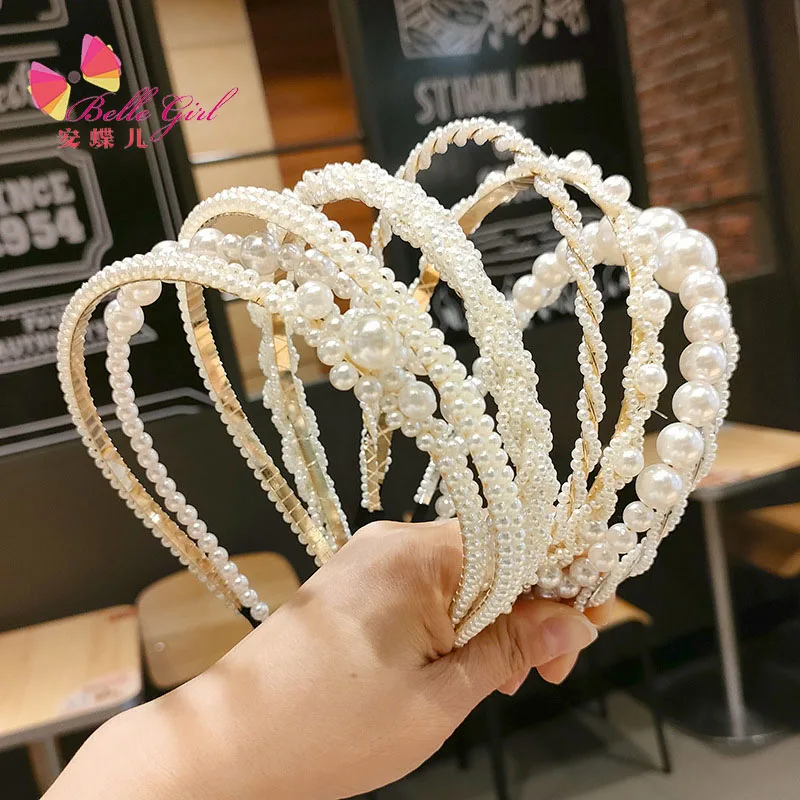 

BELLEWORLD 2022 New Korean designer hair bands hair accessories bling luxury pearl rhinestone fashion headbands for women