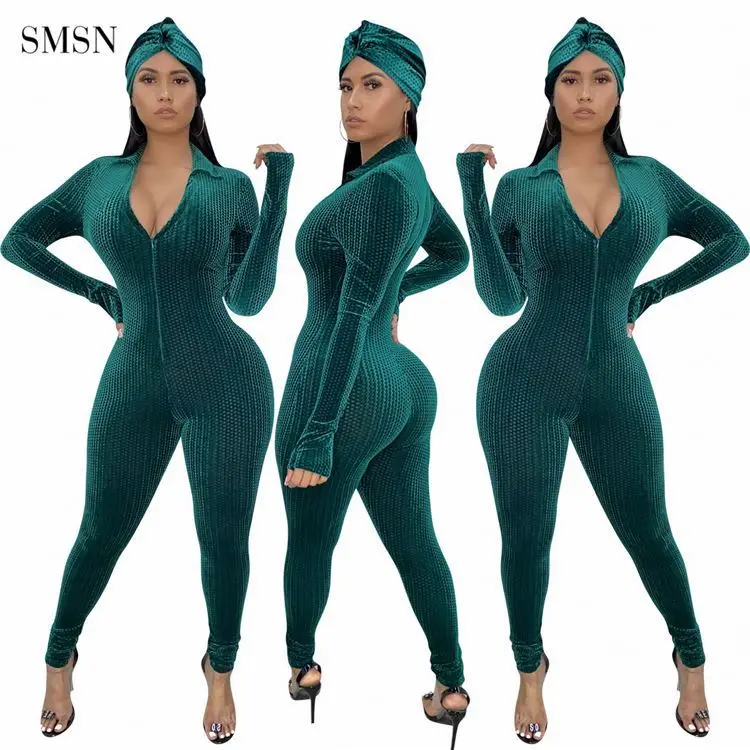 

Amazon 2021 Solid Color Bodycon Sexy Women Clothes Casual Long Sleeve Jumpsuit Rompers For Women