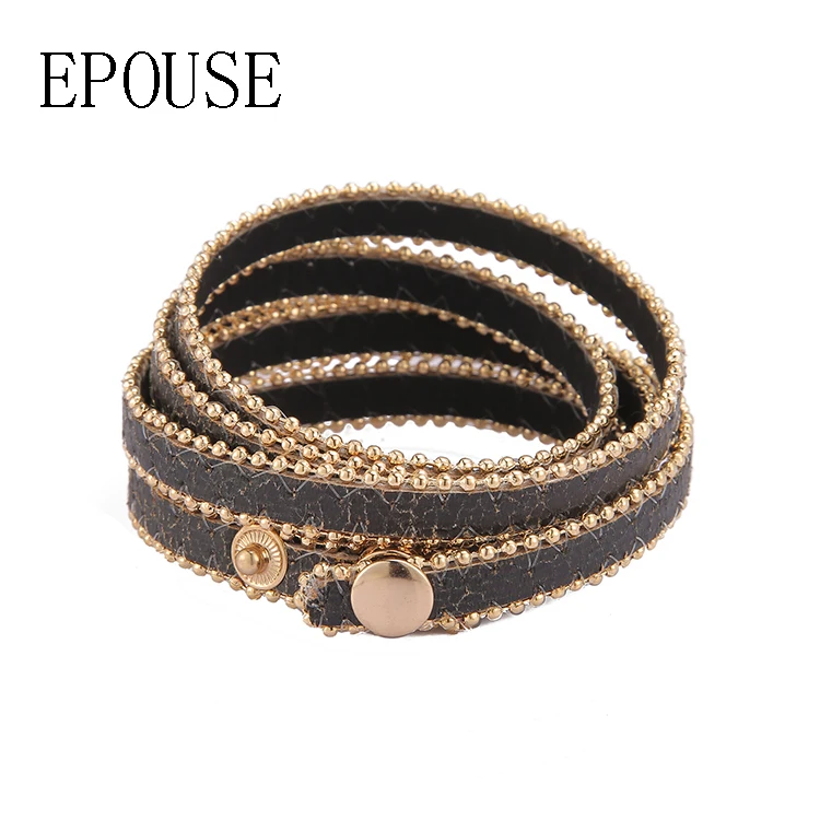 

Wholesale Custom Black Punk Leather Bracelet Snap Button Bracelet Leather For Gift
