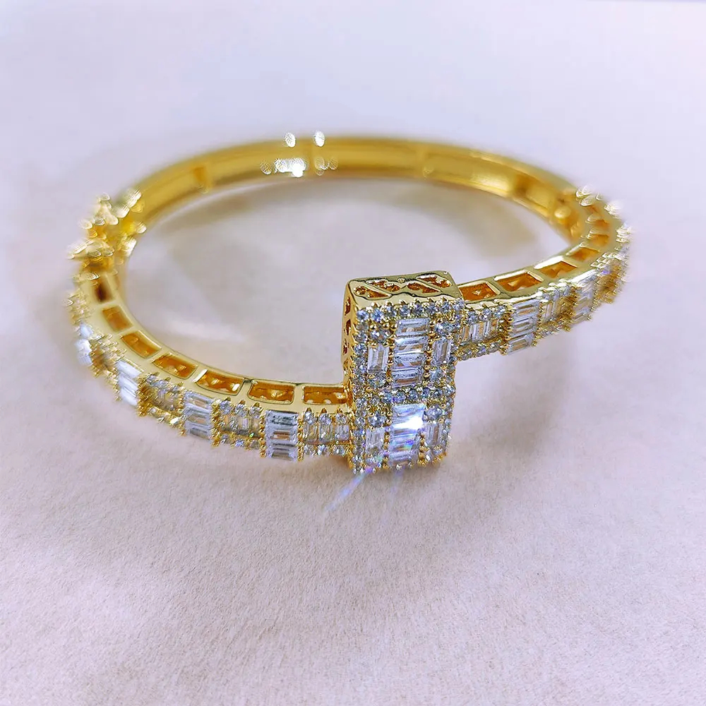 

Hip Hop Jewelry Diamond Bracelet Iced Out Cubic Zirconia Bracelets Jewelry Miami Baguette Bangle For Women, Gold/silver color