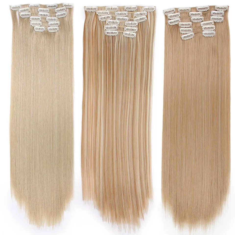 

Long Blonde hair Synthetic in Extensions Straight 22" 140g 16 Clips False Hair pieces Brown Black White Color