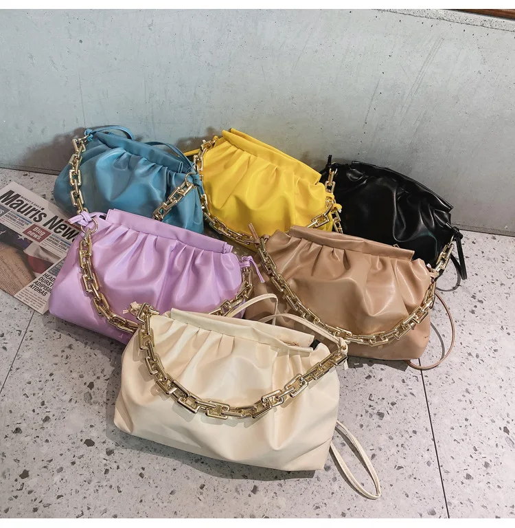 

Fashion Wrinkled Cloud Chain Dumpling Armpit Bag Leather Girls leisure chain shoulder bag Crossbody Purses and Handbags, Black,yellow,blue,purple,khaki,white