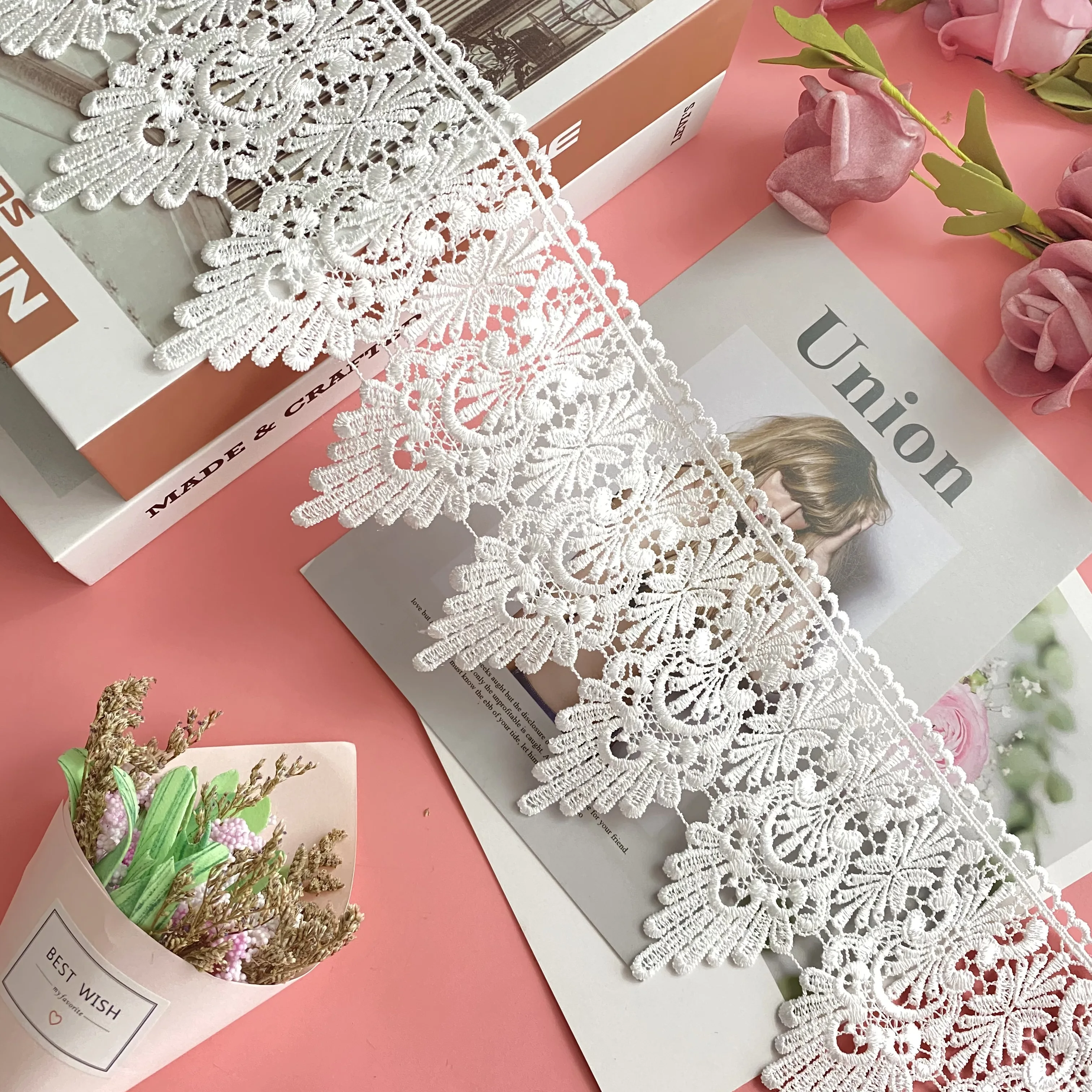 

New clothing accessories white milk polyester water soluble embroidery lace