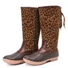 tall Leopard Print Duck Boots for women with Waterproof Zipper