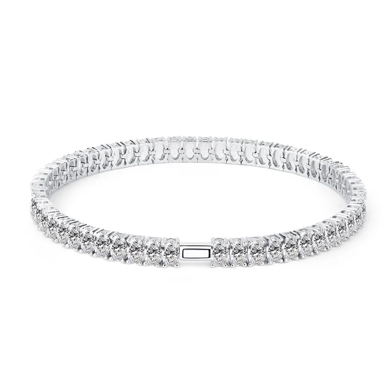 

Vana New Fashion Jewelry Hip Hop Iced Out 925 Sterling Silver Bracelet Rhodium Plated Oval Shape Cubic Zircon Tennis Bracelet