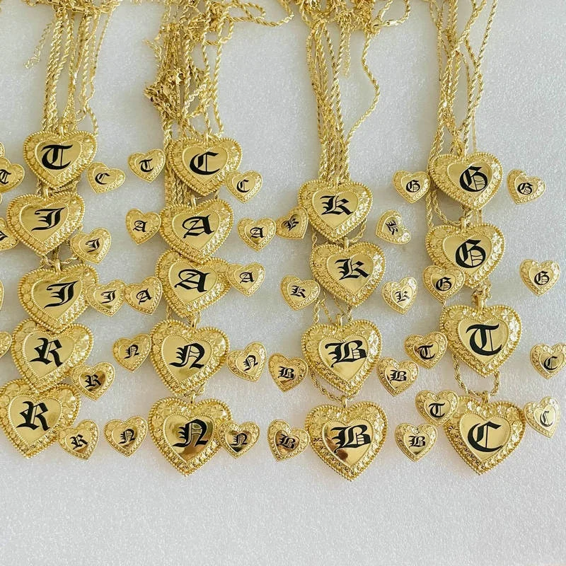 

Heart pendant earring Polynesian woman kid custom personalized name set with initial letter gold sterling silver OEM jewelry