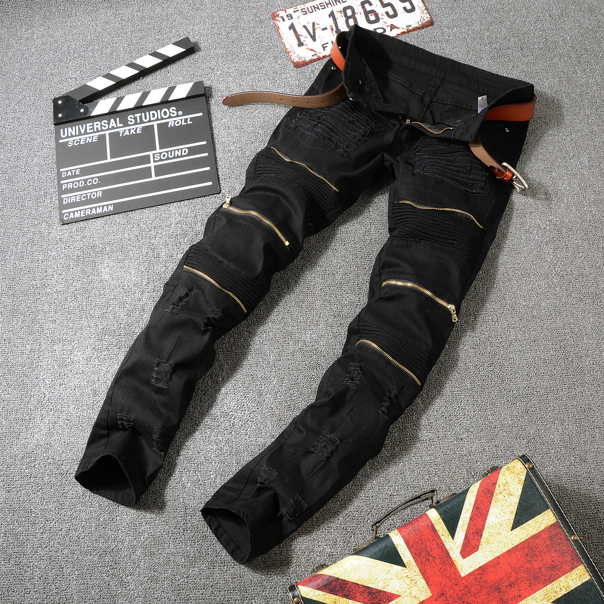 

APOLLO Drop Shipping Casual Men's Slim Pants Motorcycle Trousers Easy Matching Denim Men's Jeans
