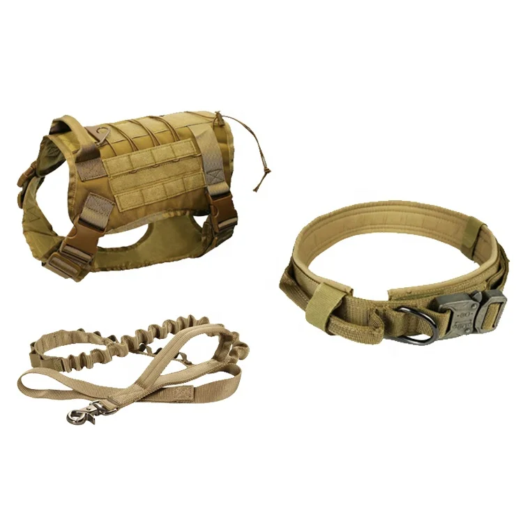 

Adjustable Nylon Dog Collar and Leash Set Strong Wear-resistant Military Dog Tactical Harness