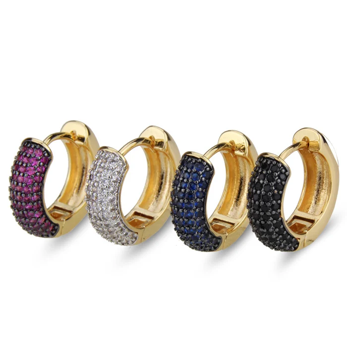 

simple stock ear jewelry copper gold plated cubic zircon pave set huggie earring