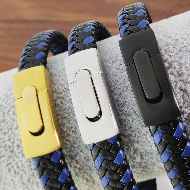 

Wholesale Stainless Steel Multi-color Woven Leather Bracelet For Men
