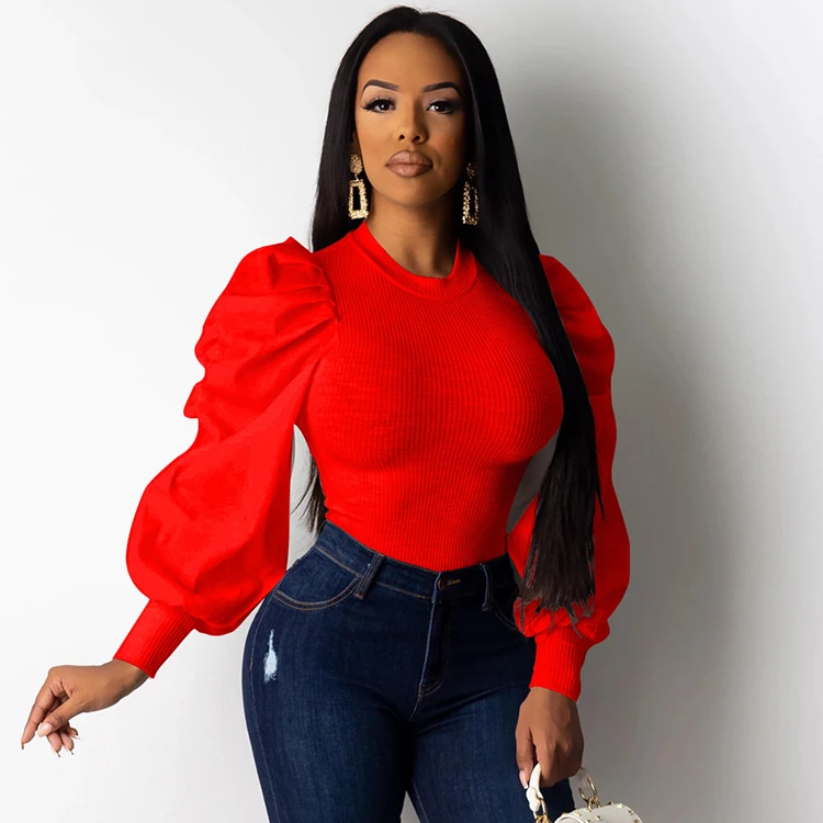Lantern Sleeve Ladies Ladies Blouse Top Casual Design Autumn Winter Clothes For Women