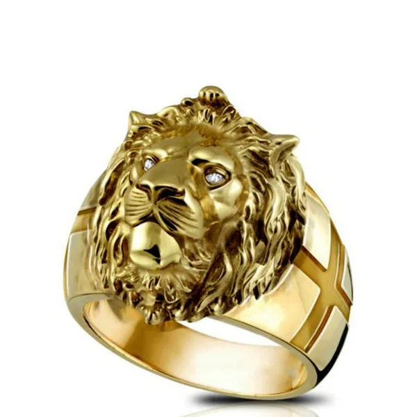 

Hot Style Golden Lion Head Ring Stainless Steel Cool Boy Band Party Domineering Men Ring Golden Lion Head Ring