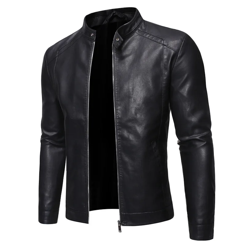 

Wholesale Men's Casual PU LeatherJackets Fashion Men Motorcycle Leather Jacket Male Slim Fit Outwear Coat, Customized color