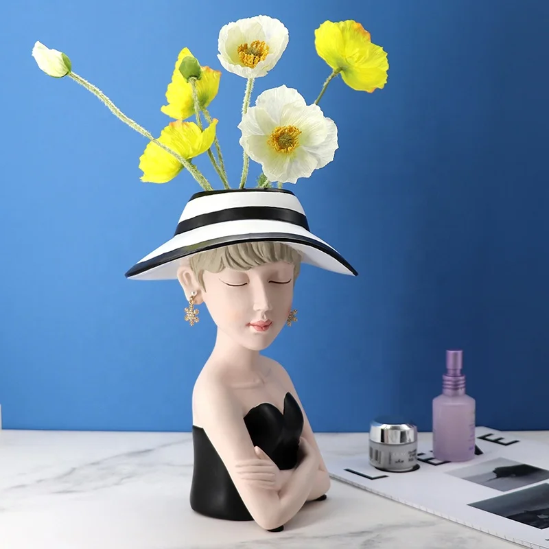 

2021 New design idea wedding centerpieces decorative modern table floral vases home decor vase face resin dried flower vase