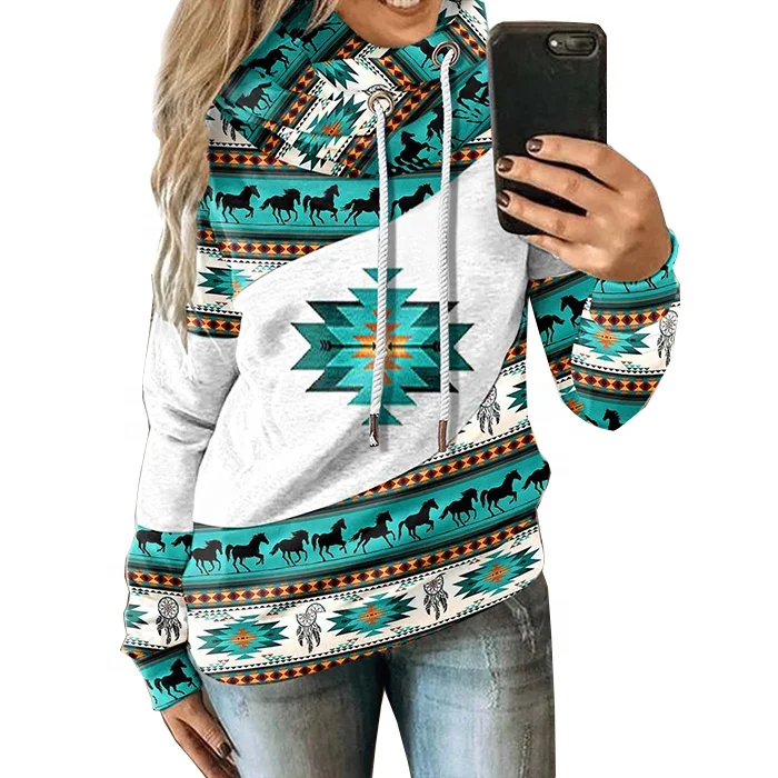 

Hot Sale Printed Hoodie Vintage Hooded Sweatshirt Women Aztec Hoodie, Accept customized color