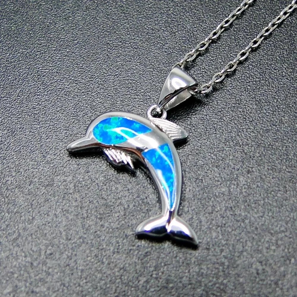 

Wholesale 925 Sterling Silver Blue Opal Cute Dolphin Design Pendant
