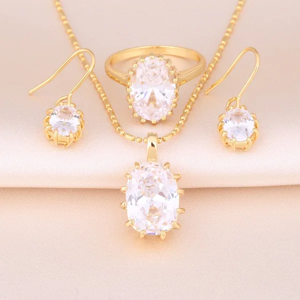 

Fashion Joker Bridal Party Jewels Necklaces Earrings Ring Zircon Jewelry Set Three Piece Set Oem