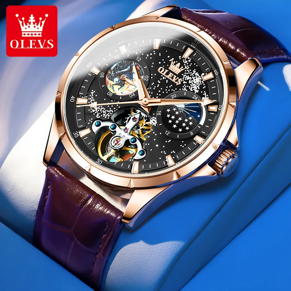

OEM 6671 Hot Sell Brand Luxury Sport Rose Gold Mechanical Watches Leather Strap Automatic Watches For Men