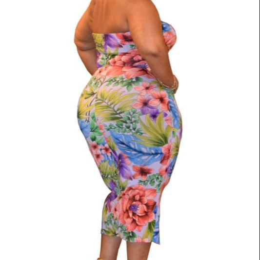 

2021 Female Clothing Streetwear Long Women Summer Strapless Printed Large Size Party Club Slim Sleeveless Long Dress Sundress