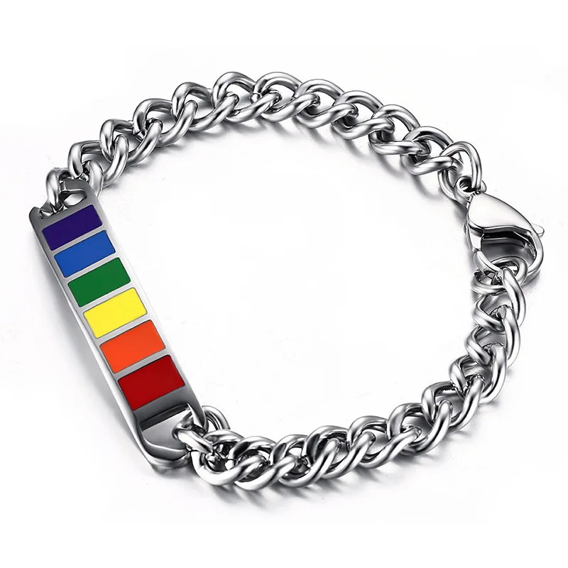 

Accept Small order and Fast Delivery Stainless Steel Enamel Rainbow Gay Pride Bracelet LGBT Gay Pride Rainbow Bar Bracelet