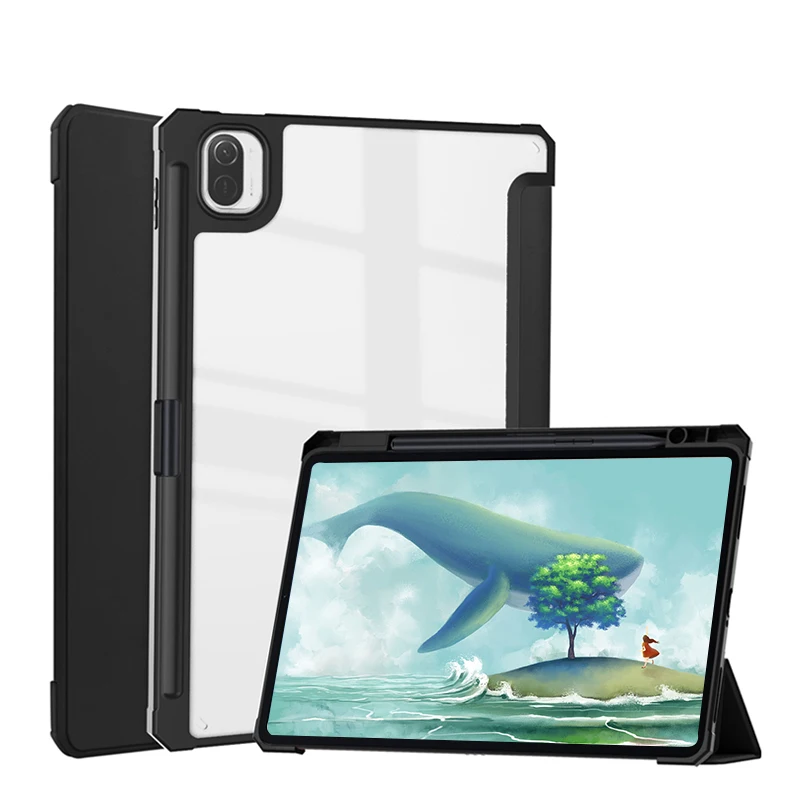 

For iPad pro12.9 2020/2018 Smart Flip PU Transparent PC Back Cover Pencil Holder Tablet Case, Multi colors