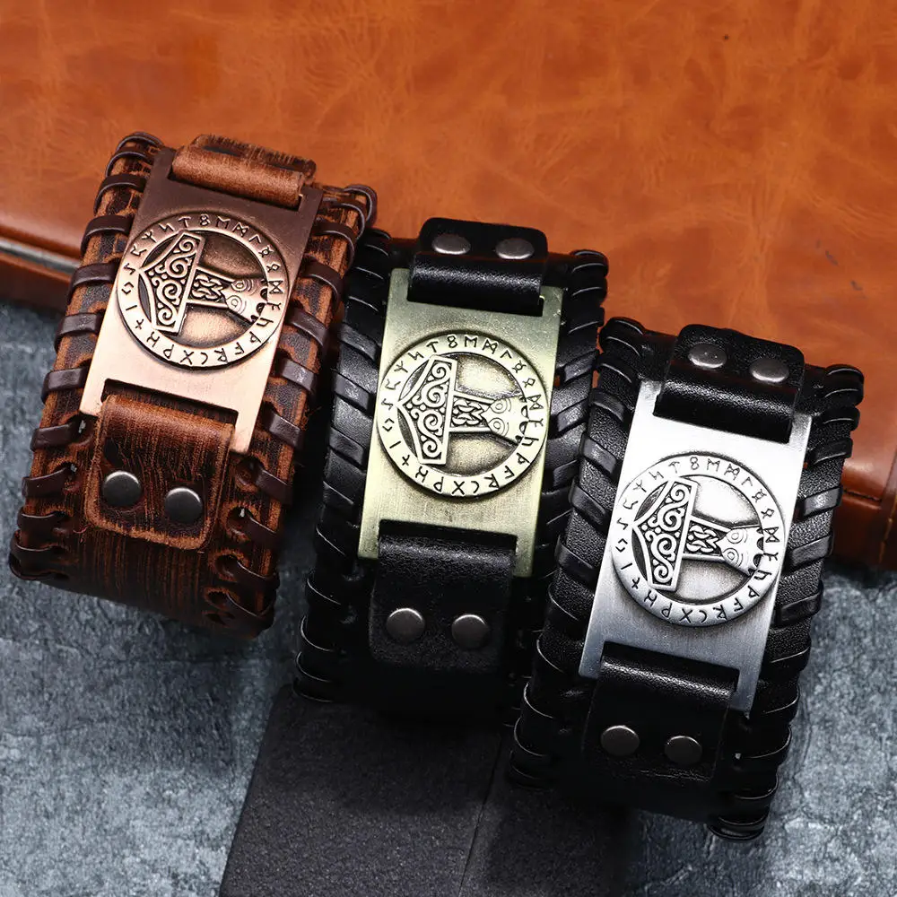 Wholesale Leather Bracelet Viking Wolf Hammer Life Tree Leather Bracelet For Men Adjustable Bracelet Leather