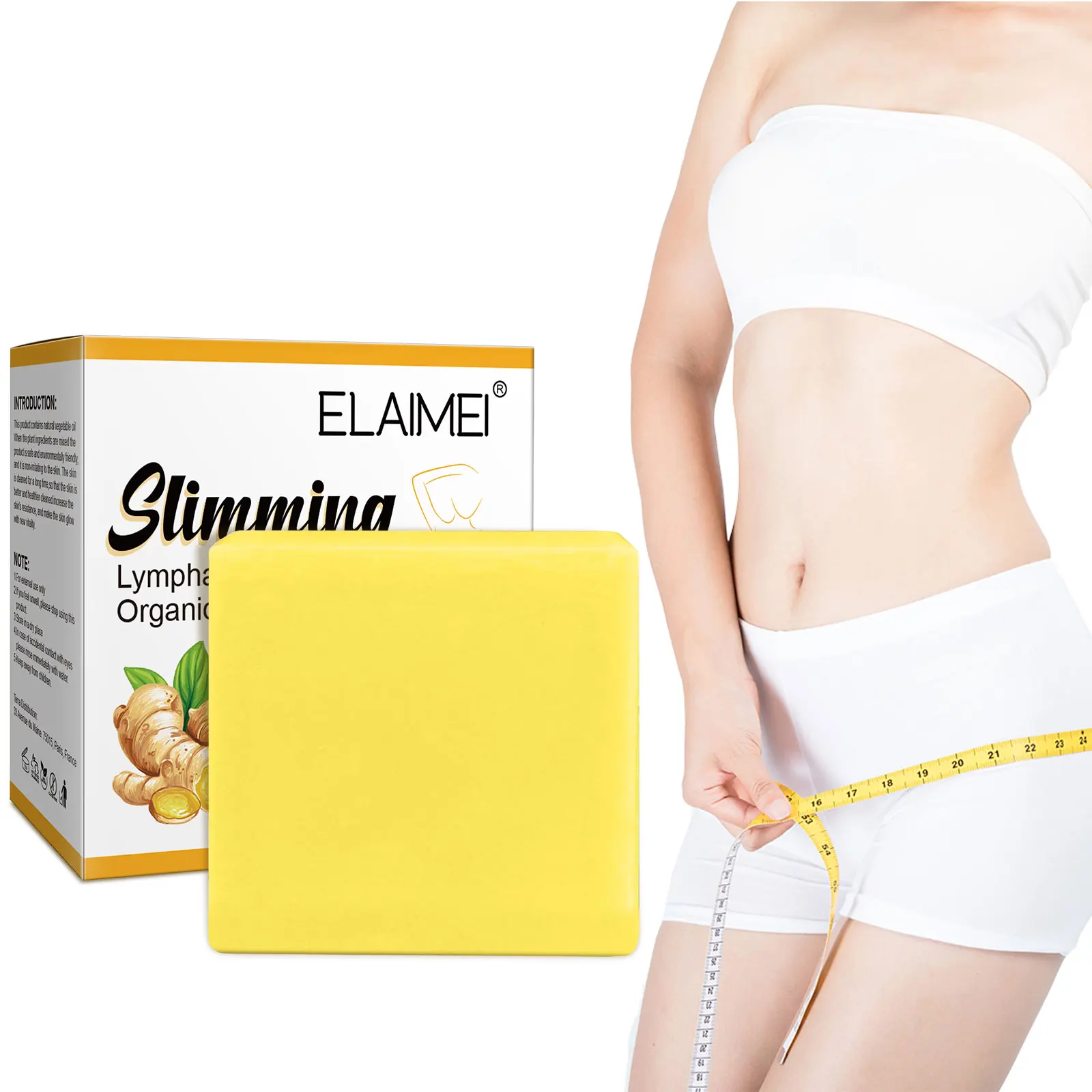 

ELAIMEI Vegan Natural Turmeric Bar Clean Skin rReduce Acne Lymphatic Detox Weight Loss Organic Ginger Soap