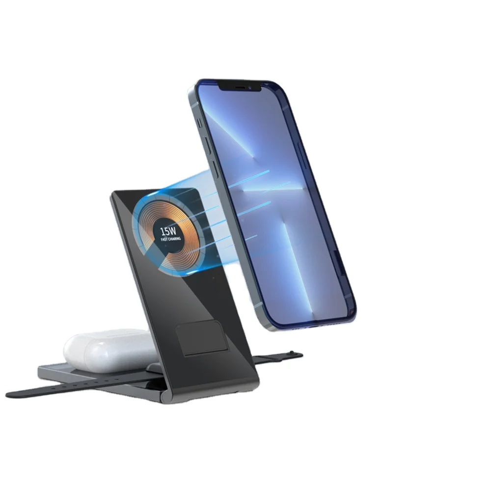 

Multifunctional Desktop Wireless Charger Foldable 15w Fast Qi Wireless Charger For Watch Earphone Phone
