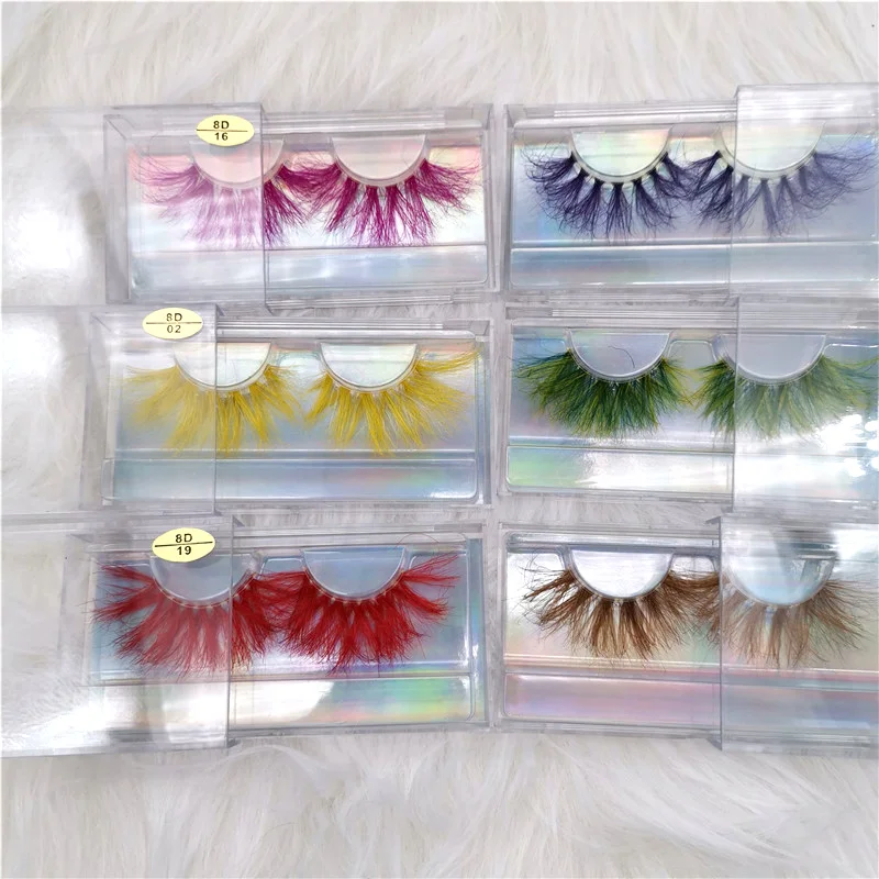 

2021 New Styles lovely eyelashes color eyelashes mink 18mm 25mm 3d wholesale eyelashes private label, Black