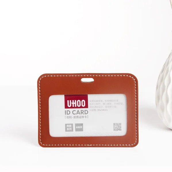 
uhoo 6809 id card nurse soft leather card holder for lanyard and badge reel 