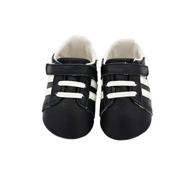 

New Design Magic Tape Child Baby Cow Leather Casual Shoes Infant Prewalker, White/black/gold