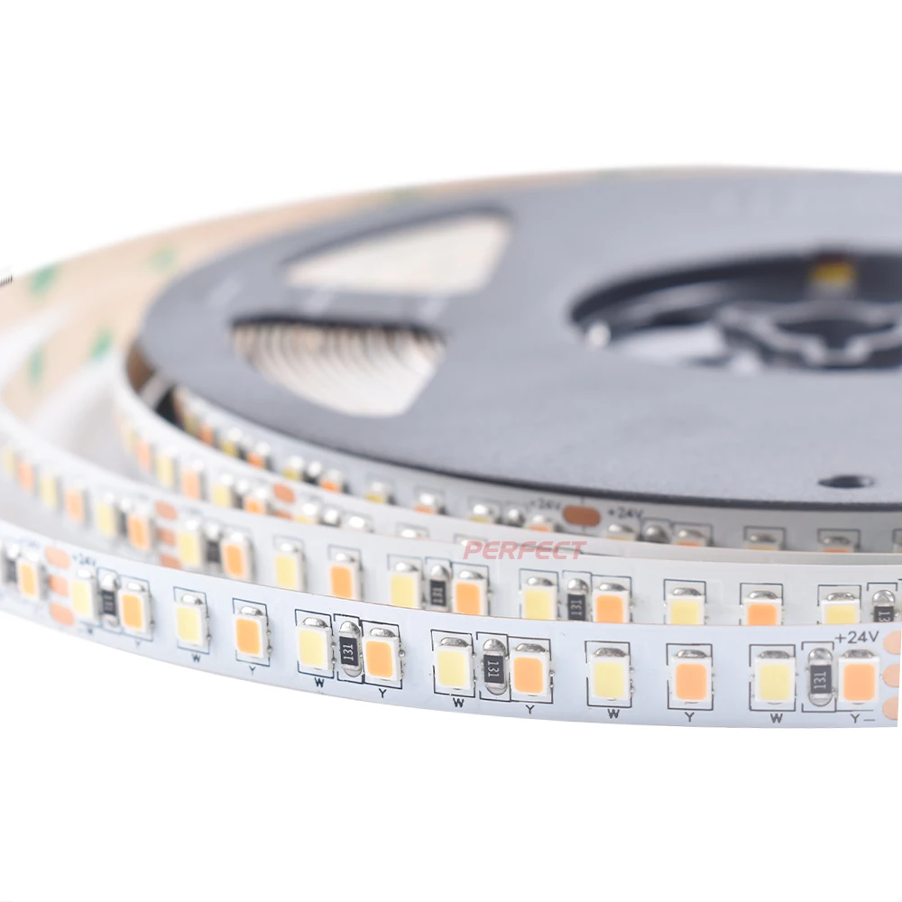 

Super SMD2835 bicolor led stripW+WW 24V Dual White CCT Tunable dimmable led light strip